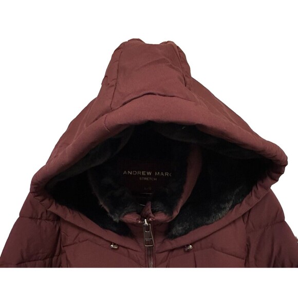Andrew Marc Womens Large Ox Blood Red Hooded Jacket Quilted Puffer Winter L Lrg - Picture 3 of 13